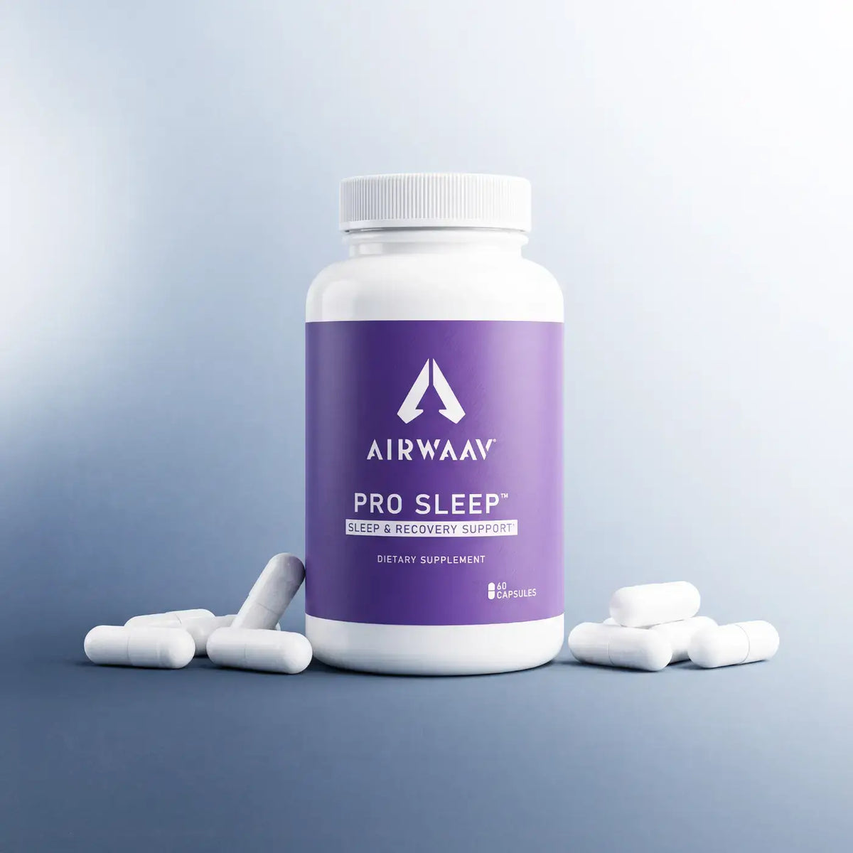AIRWAAV Pro Sleep Supplement bottle and capsules.