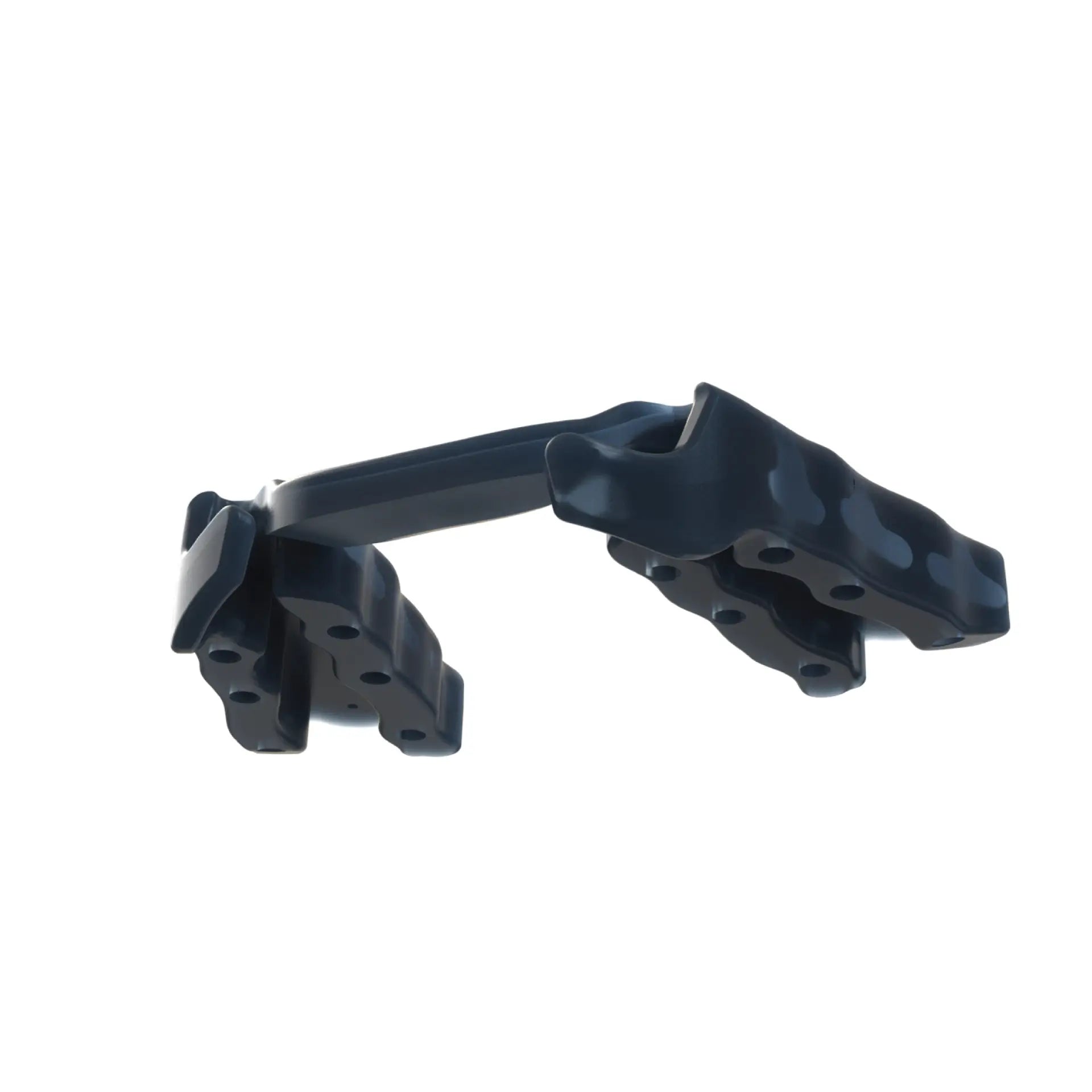 Black AIRWAAV PX2 performance mouthpiece with curved dental guards and connecting bridge against white background.